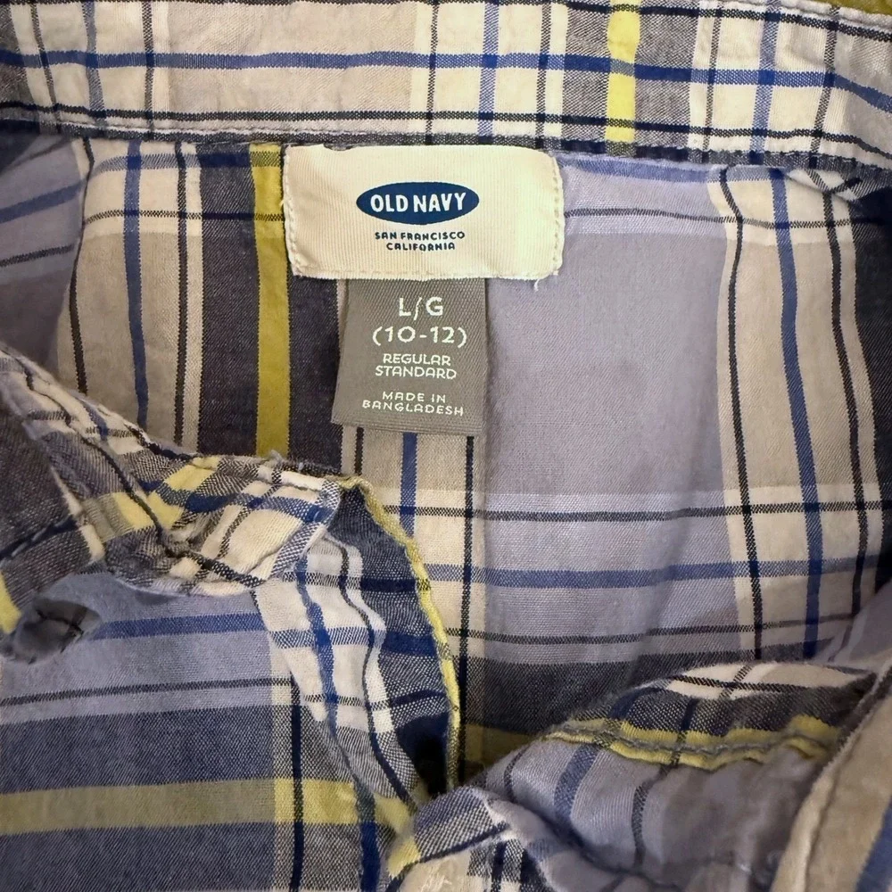Old Navy Plaid Long Sleeve Button Up‎ Shirt Kids Size L G 10/12 Blue Yellow
